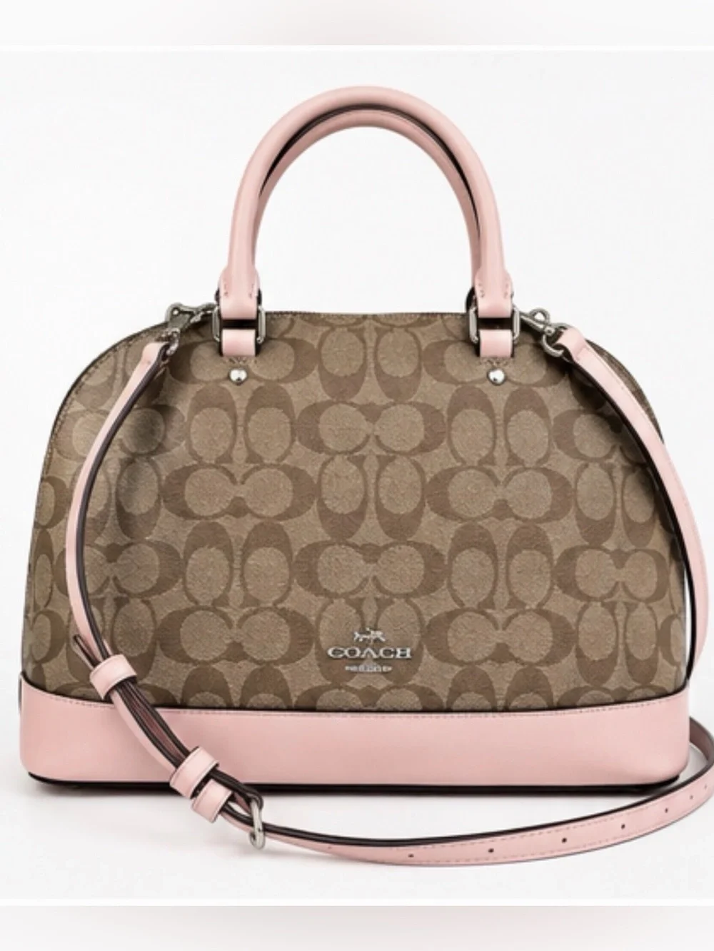 Coach Mini Sierra Satchel in Signature Canvas with Pink Leather Trim